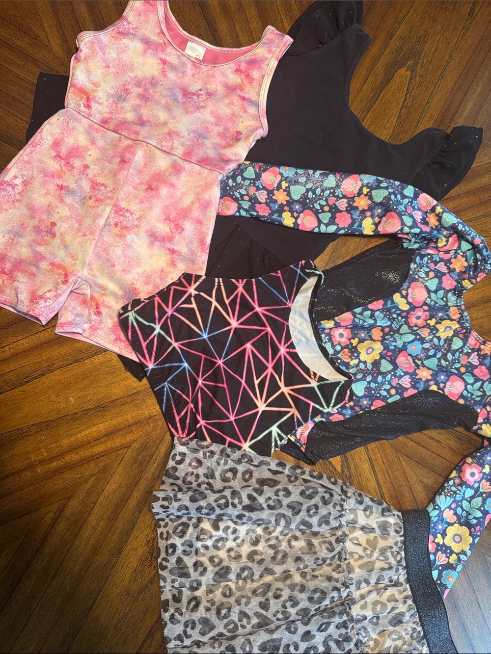 Girls 4/5 Dancewear Mix - Colorful Leotards & Skirt Set (Pink, Black, Floral)